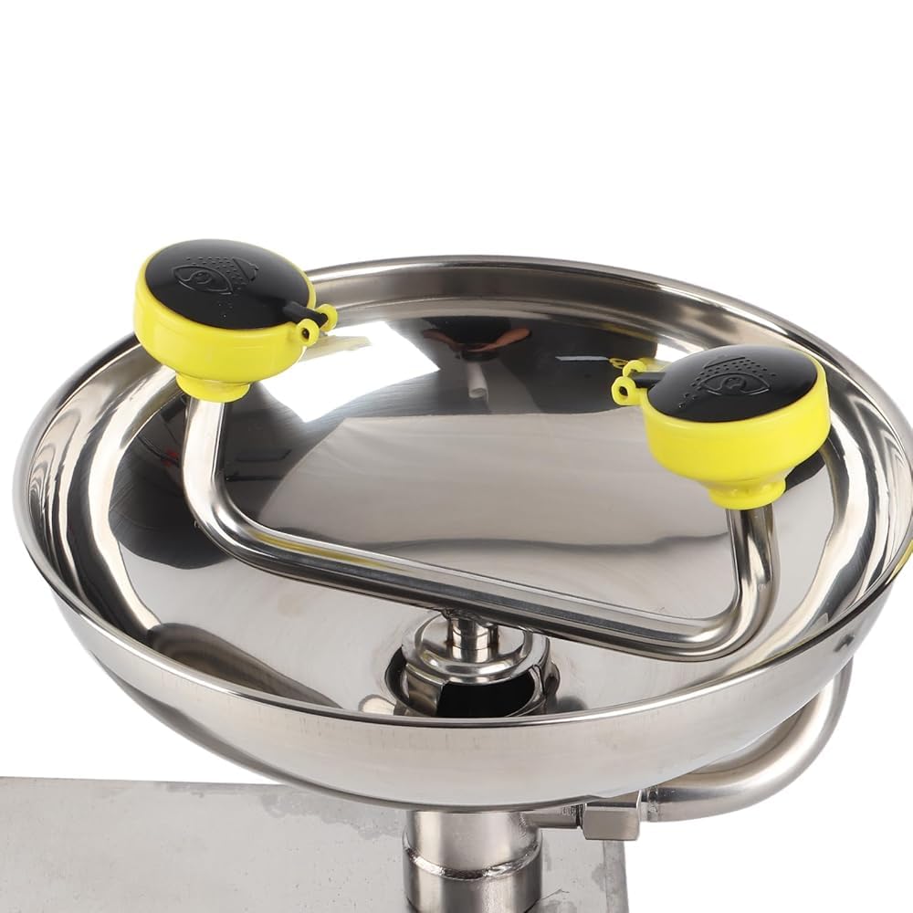Lavaojos portátil de acero inoxidable de emergencia para llave de laboratorio de fábrica montada con boquillas dobles para funcionamiento manos libres