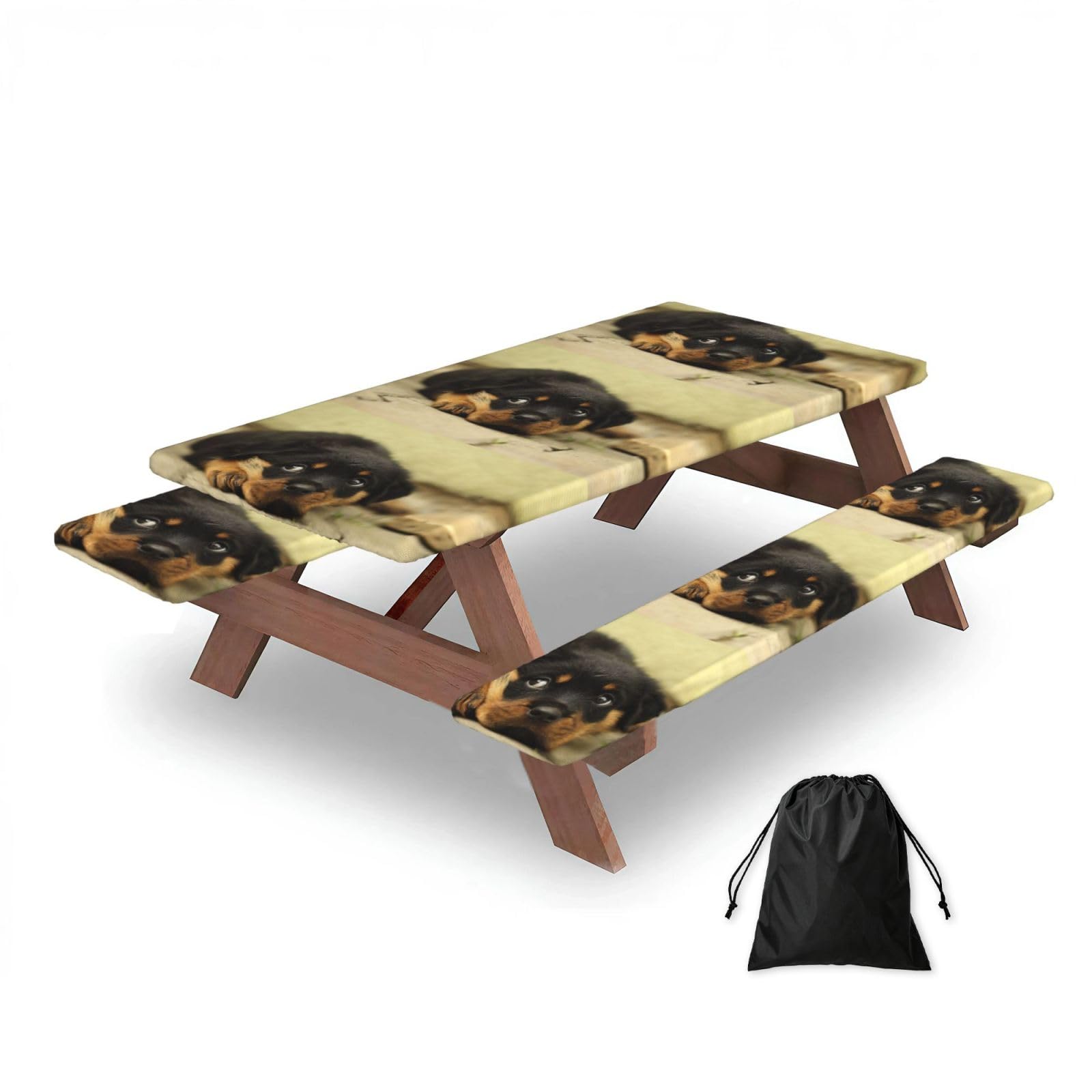 Rottweiler Dogs Cute Dogs Puppy Pets Small, Picnic Table Cover With Bench Covers -Waterproof Elastic Fitted Tablecloth for Garden Camping Patio 76x152cm