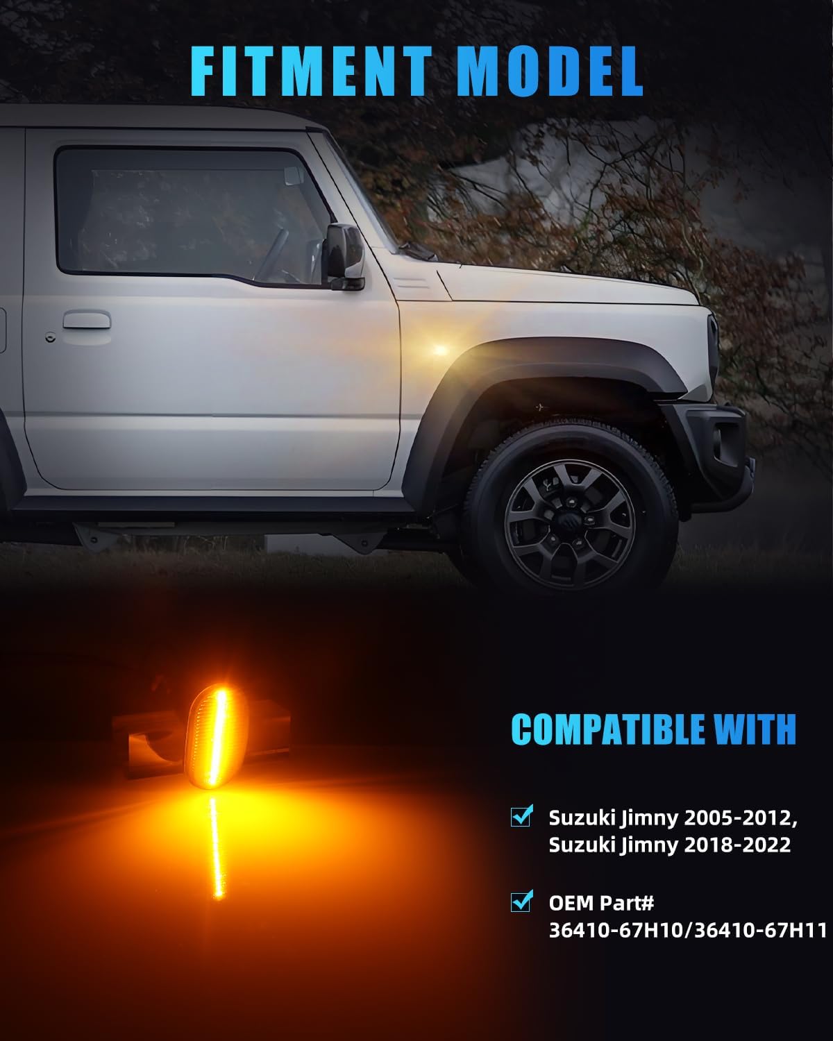 Front Sequential Side Marker Lights for Suzuki Jimny 2005-2012, Suzuki Jimny 2018-2022, [Newly Modern Upgrade] [Can-bus Design] Smoked Lens Amber LED Turn Signal Marker Lamps, 2PCS