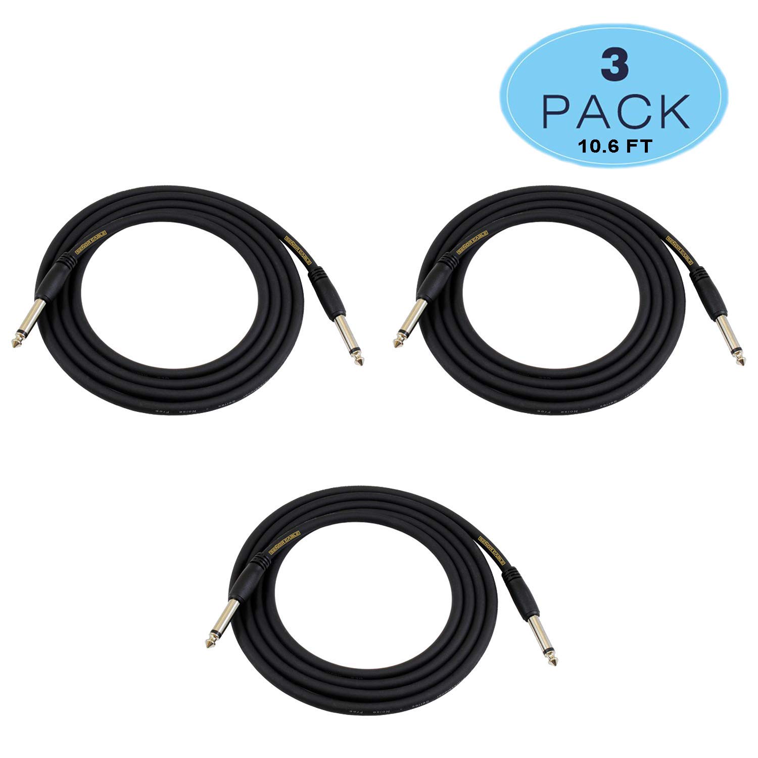 Juego de 3 cables para instrumentos, cable de instrumento, cable de instrumento de guitarra (tejido), color negro (3 m, 3 m), color negro