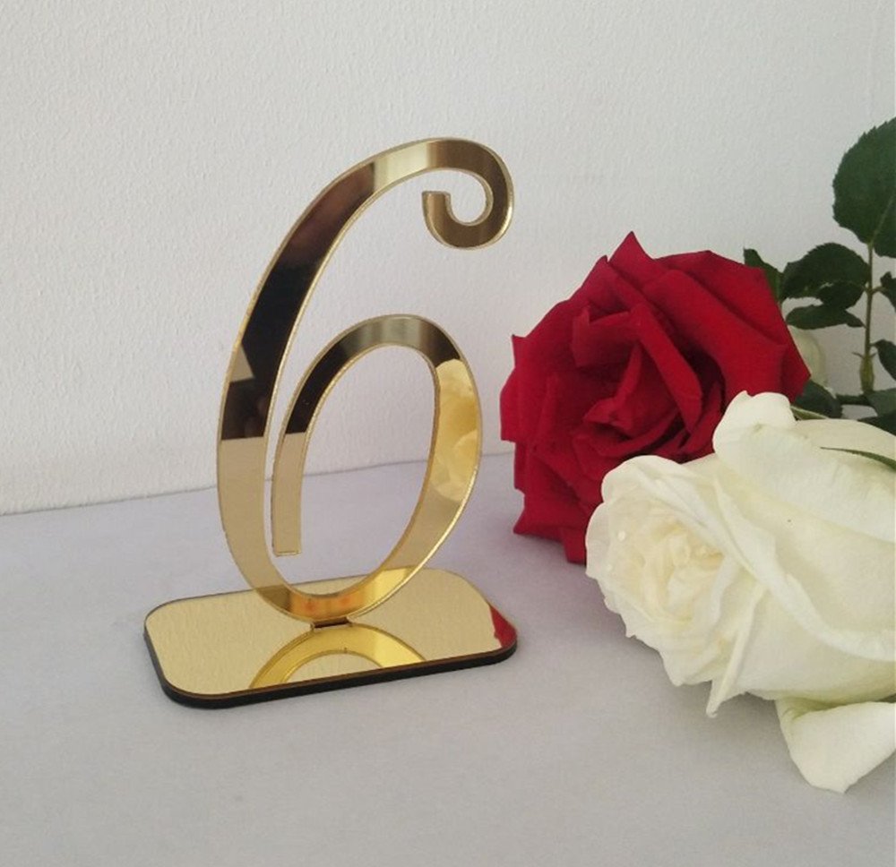 RUIXUAN Acrylic Mirror Table Numbers, Wedding Table Number with Holder, Wedding Table Numbers Set, Wedding Table Decor, Mirror Acrylic Table Numbers (30PCS, Gold)