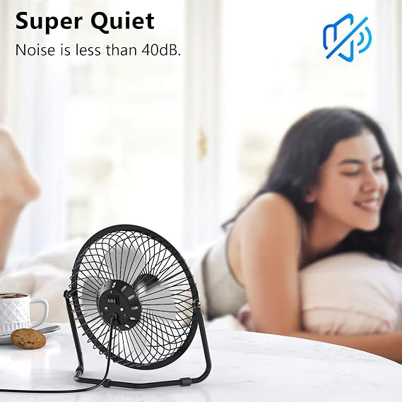 Zuvas Desk Fan Quiet Small USB Fan 360 Rotation Portable Table Fan 2 Speed Mini Personal Fan Air Cooling Electric Fan for Home Office Bedroom Travel Camping, 4 inch Black