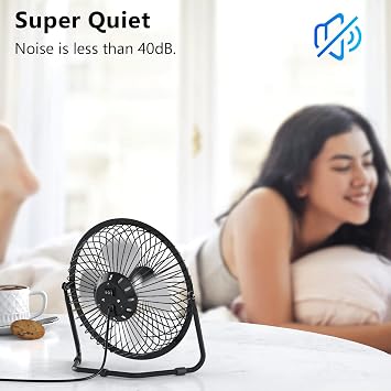 Zuvas Desk Fan Quiet Small USB Fan 360 Rotation Portable Table Fan 2 Speed Mini Personal Fan Air Cooling Electric Fan for Home Office Bedroom Travel Camping, 4 inch Black