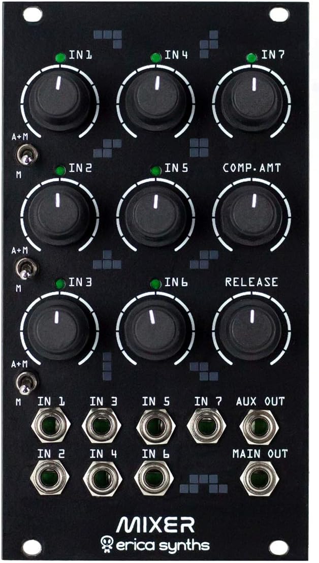 Erica Synths Drum Mixer Seven Input Mixer Eurorack Module with Vactrol Compressor and Assignable Aux Send