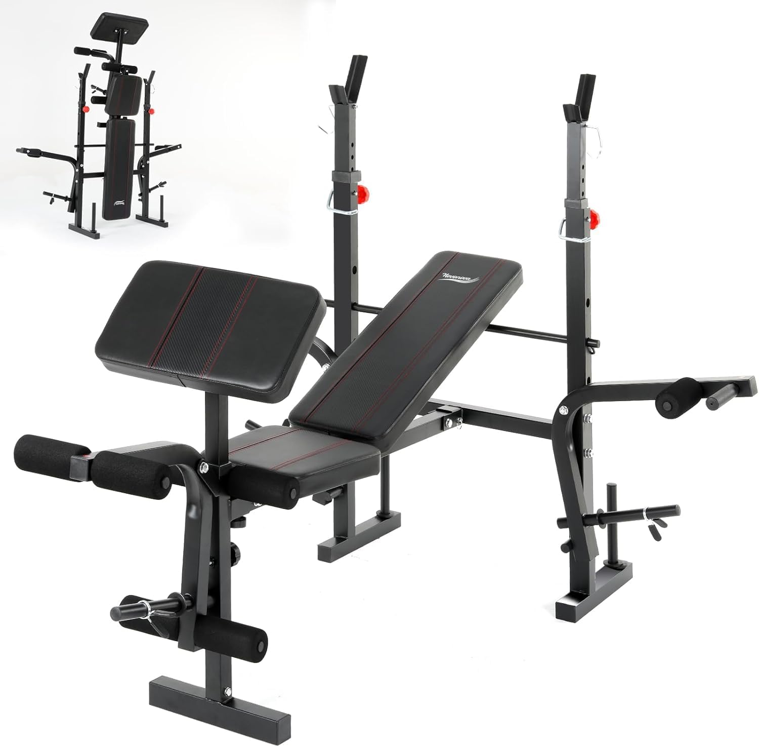Folding Weight Bench, Weight Bench, Press Bench with Bar Support for Bench Press, Adjustable Weight Bench with Backrest, Leg Support