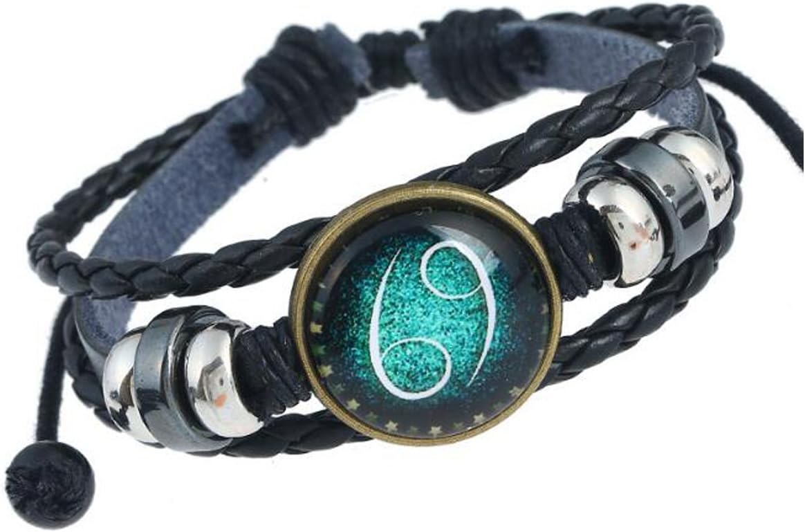 MeiPing Astrological Design 12 Constellation Leather Unisex Bracelet