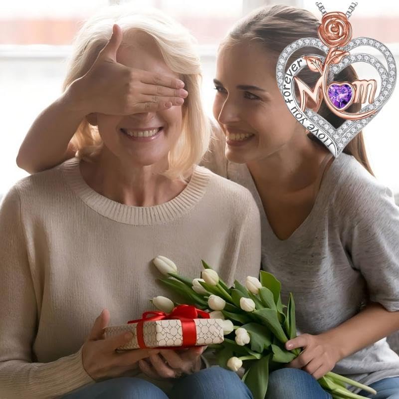 Rose Birthstone Gifts for Mom, S925 Sterling Silver Rose Heart Pendant Birthstone Necklace Mothers Day Valentines Day Christmas Birthday Jewelry Gifts for Mom - Image 4