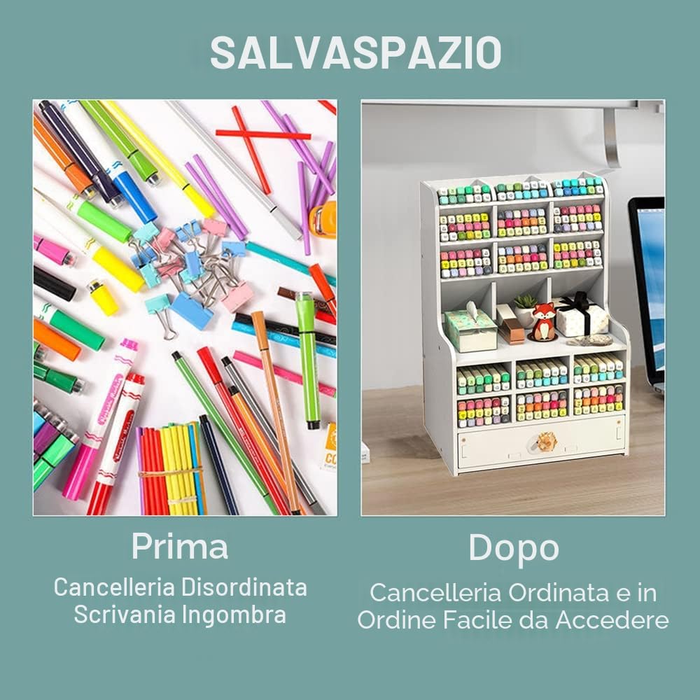 Hggzeg Organizer da scrivania con cassetto, porta matite fai da te per scrivania, cancelleria, ufficio, per scuola, casa, ufficio, forniture artistiche (PB16-2 bianco)