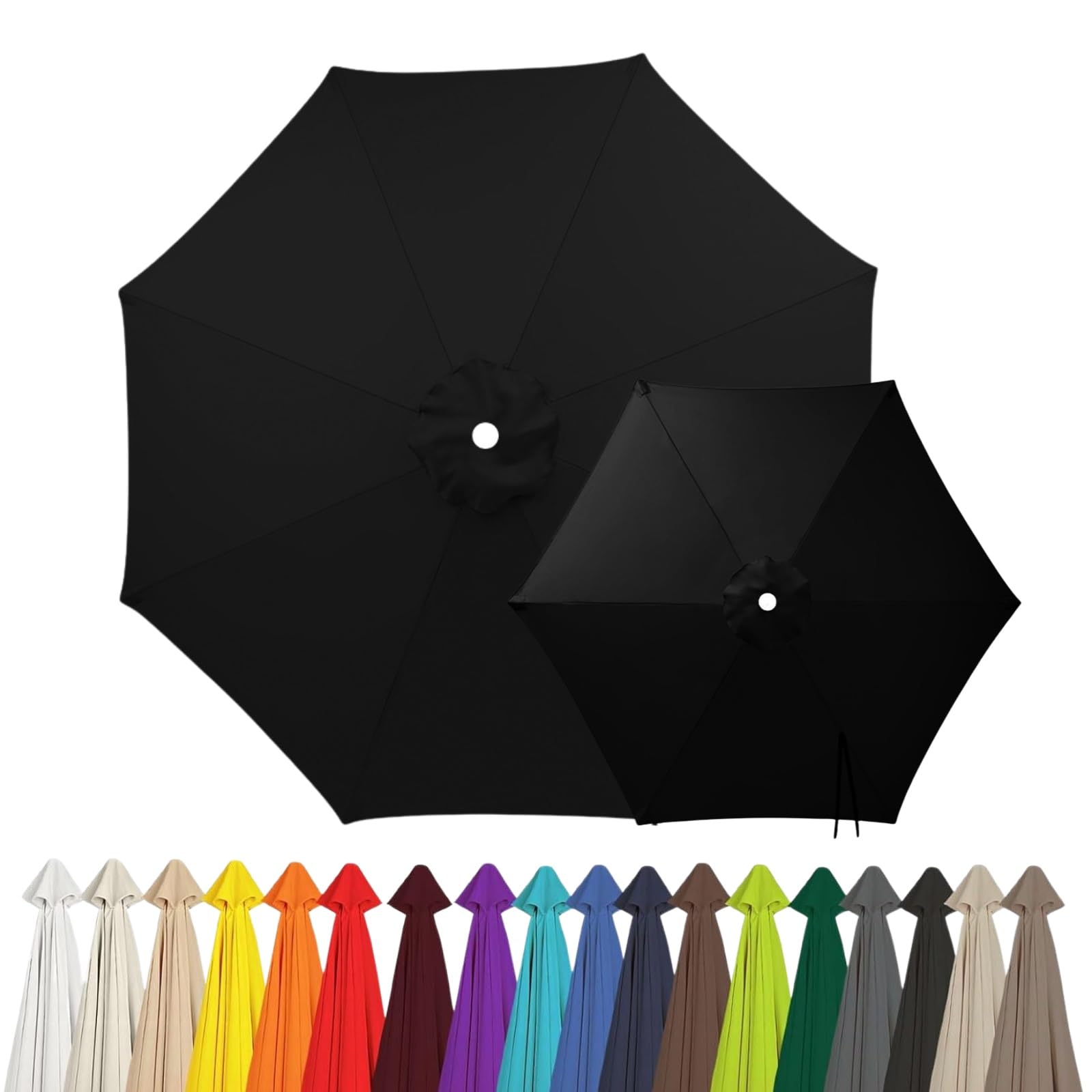 2m 2.15m 2.5m 2.7m 3.0m 4.0m Replacement Parasol Canopy for 6/8 Arms, Waterproof Outdoor Garden Parasol Fabric Cover, UV Protection Sun Shade Replacement Top Only(Black,6-RIBS-6.6FT/2.0m)