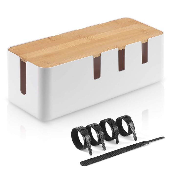 Buy KALESUKI Cable Management Box, Desk Wire Organizer with Bamboo Lid