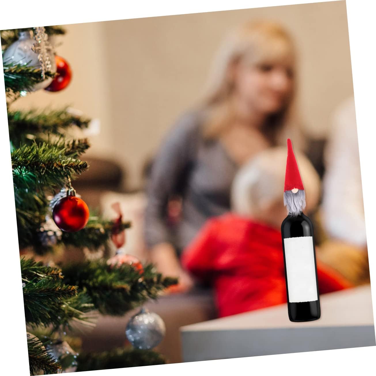 Red Christmas Hat Wine Bottle Set Cover, 6pcs Nonwoven Home Hotel Decor