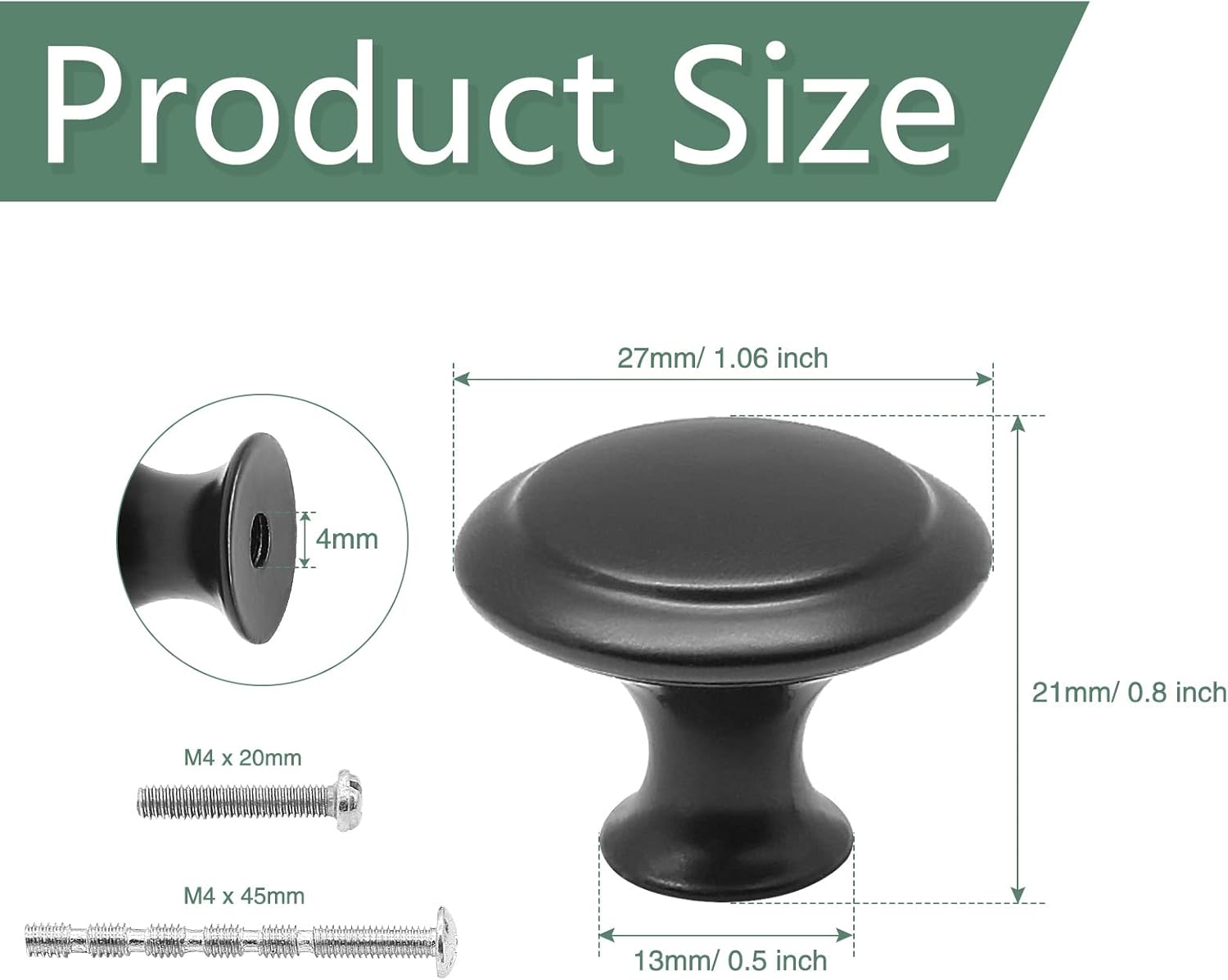 Waziaqoc 12PCS Black Mushroom Knobs, Stainless Steel Dresser Knobs 1 inch Diameter Round Drawer Knob Pull Handle with Mounting Screws for Chest Cabinet Cupboard Drawer