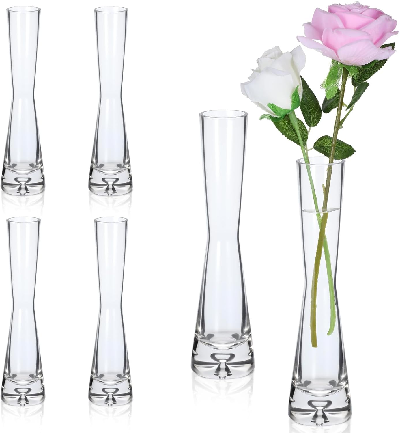 6 Pack Glass Bud Vases for Centerpieces, Handmade Modern Clear Small Skinny Decorative Single Flower Vase, Minimalist Slim Floral Vase for Home Wedding Party Events Table Decor, 7.87"