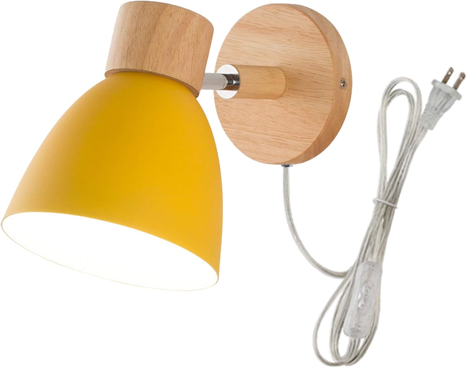 Adjustable Wall Sconces with UL Plug-in Dimmer Cord Bedside Reading Light E26 Aluminum Yellow Shade Macaron Dimmable Wall lamp Fixture for Hallway Kitchen Island Bathroom Lighting