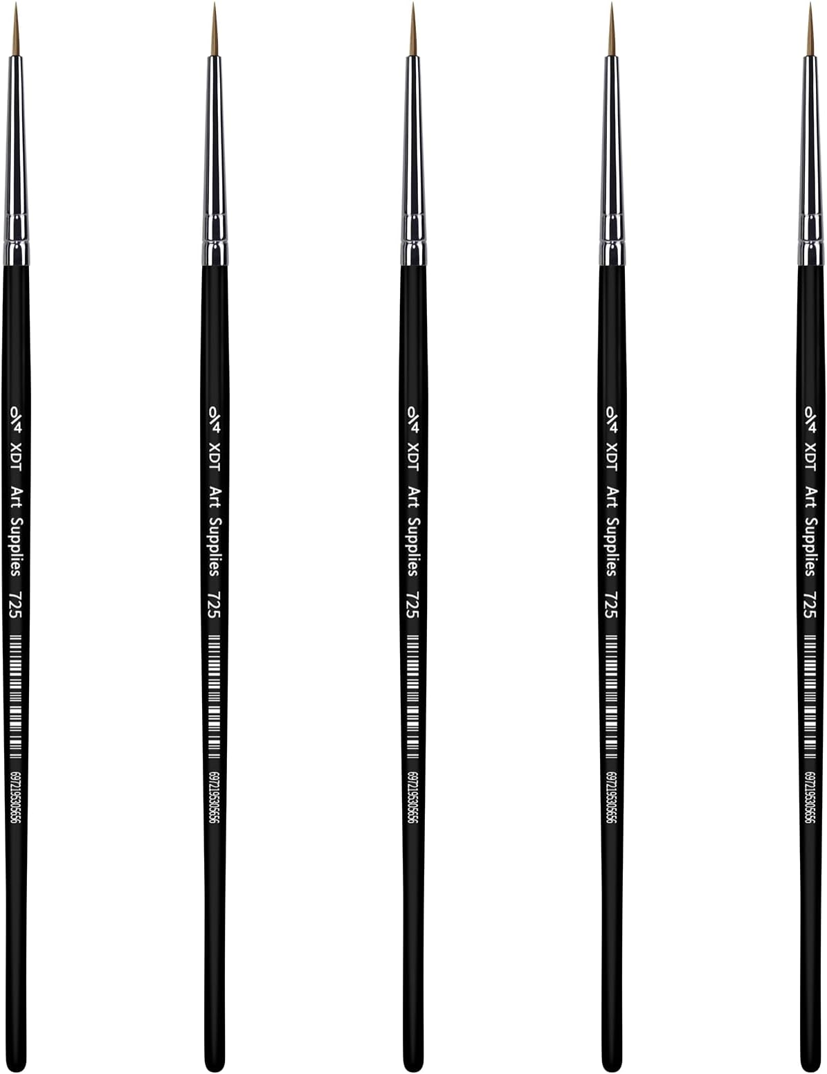XDT#725 Micro Detail Artist Pin Point Painting Brush Set of 5 Piece #0000 Brushes Set, Acrylic Watercolor Oil, Fine Detailing Painting, Art, Scale Models, Easy Grip Handles