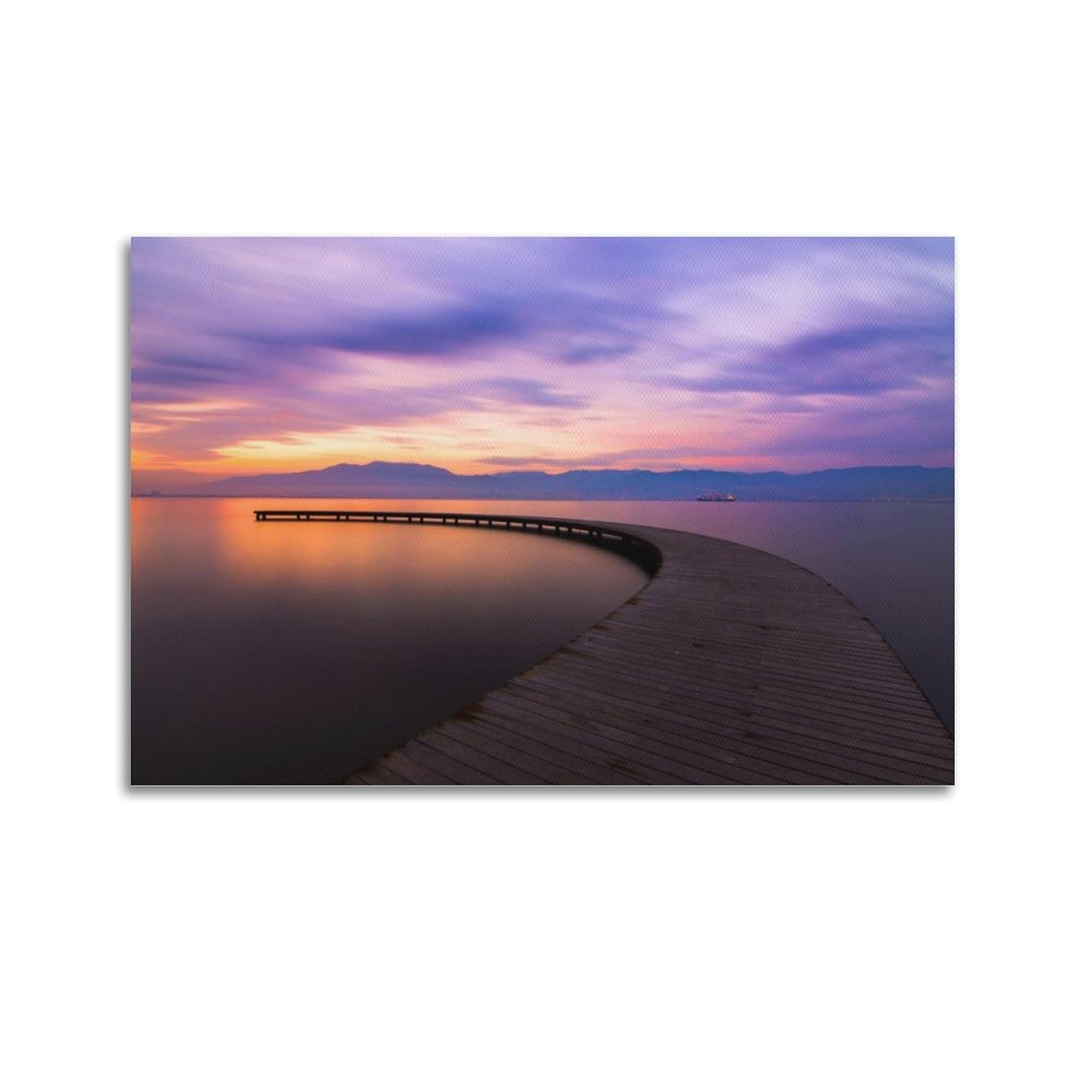 CXHJCA Mural Nature Poster Dawn Lake Bridge Nature Scenery Poster Decorative Painting Canvas Wall Posters And Art Picture Print Modern Family Bedroom Decor Posters 12x18inch(30x45cm)