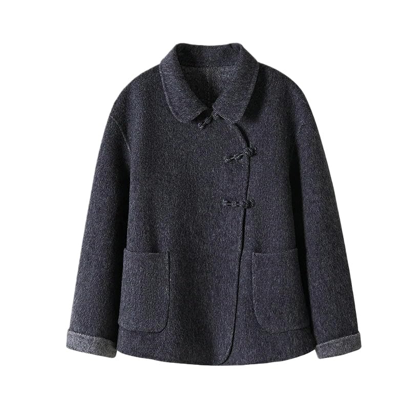 Chaqueta de tweed estilo chino de cachemira abrigo mujer invierno medio 3