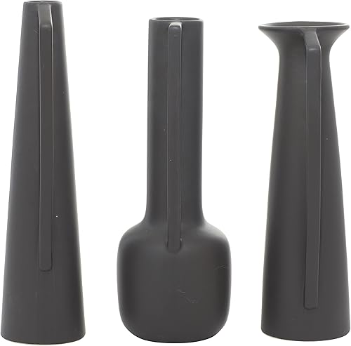 Miniatura 8 de CosmoLiving by Cosmopolitan Jarrón de cerámica con asas, juego de 3 17 pulgadas, 16 pulgadas, 16 pulgadas de alto, gris