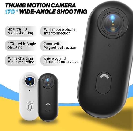 4K Thumb Action Camera, Mini Body Camera, SportsCamera with Audio and Video Recording, Mount Anywhere, Hands-Free POV Recording Capture the Wonderful Moments in Life(black,no card)