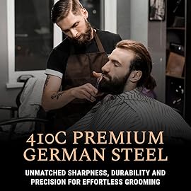 Ontaki Facial Hair Scissors - 5 Inch, Midnight Blue - High-Carbon German Steel Grooming Scissors for Beard & Mustache with Mustache Comb, Beard Comb & Leather Pouch