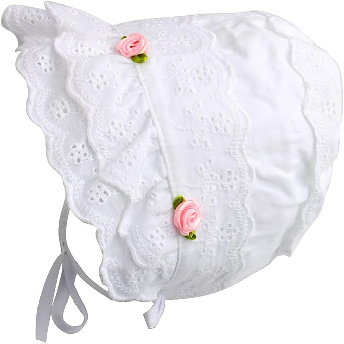 Victorian Kids Costumes & Shoes- Girls, Boys, Baby, Toddler Slowera Cap Baby Girls 100% Cotton Double Brimmed Eyelet Lace Bonnet with Flowers  AT vintagedancer.com