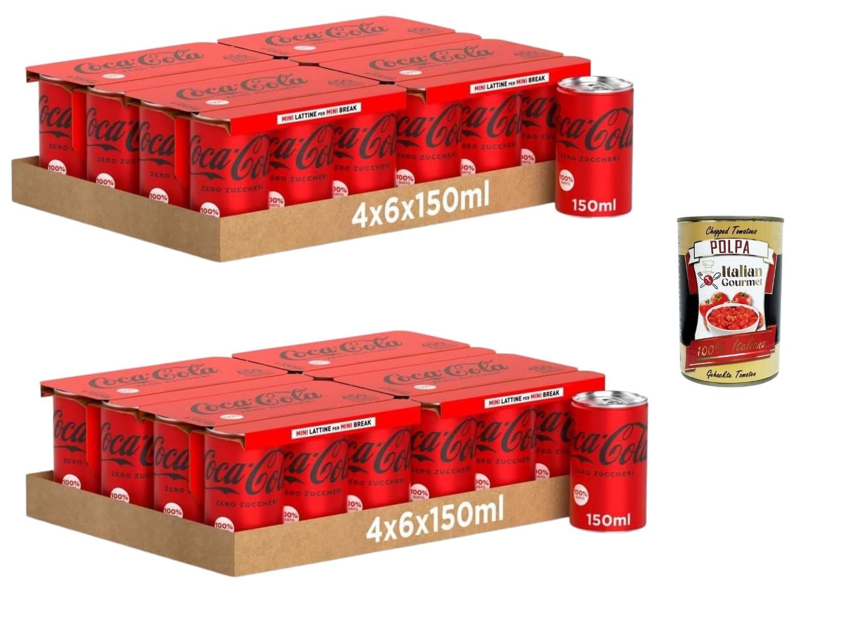 Italian Gourmet Cola Zero Zucker Mini Dosen 48 x 150 ml koffeinhaltiges Erfrischungsgetränk ohne Zucker kalorienarm Vorratspack Snacks Party Büro + Italian Gourmet Polpa