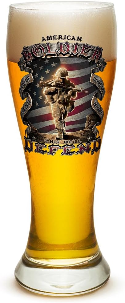 Erazor Bits Pilsner Veterans Gifts for Men or Women – American Soldier Beer Glassware – Patriotic Barware Glass - Set Of 4 (23 Oz)