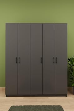 ASRA TREND L ks 5 Kapakl  Portmanto%100 MDF Ask l  Vestiyer  ok Ama l  Ayakkab l k Dolab  150x180 cm V-09 Koyu Gri