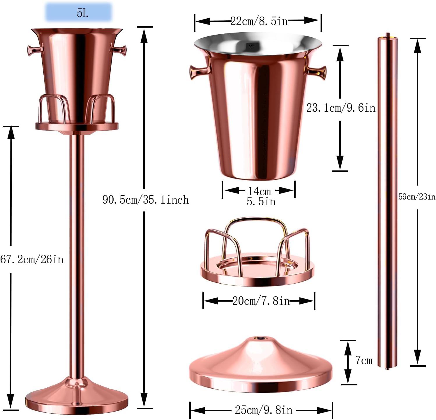 Ice Bucket with Stand Standing Champagne bucket for Party Stainless Steel Wine Bucket Wine Cooler with Stand 5L Wine Chiller for Bar Ktv Weding