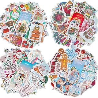 Vintage Christmas Stickers Set (4 Packs, 240 Sheets) Aesthetic Santa Christmas Tree Santa Claus Snowflake Scrapbook Stickers, DIY Antique Decorative Stickers for Greeting Card Notebook Gift Wrapping