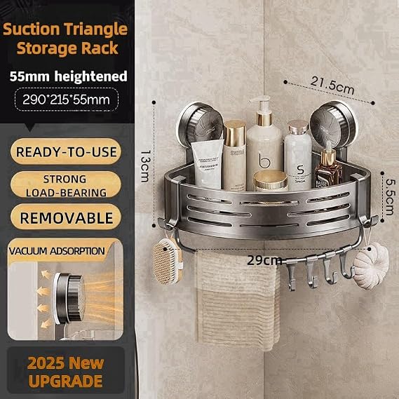Suction Triangle Storage Rack,Adjusatble Corner Suctions Storage Rack,Wall Mounted Shower Triangle Organizer Storage Rack,Rustproof Removable Organizer Basket Corner Shelf For Bathroom & Dorm (3pcs)