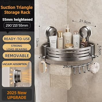 Suction Triangle Storage Rack,Adjusatble Corner Suctions Storage Rack,Wall Mounted Shower Triangle Organizer Storage Rack,Rustproof Removable Organizer Basket Corner Shelf For Bathroom & Dorm (3pcs)