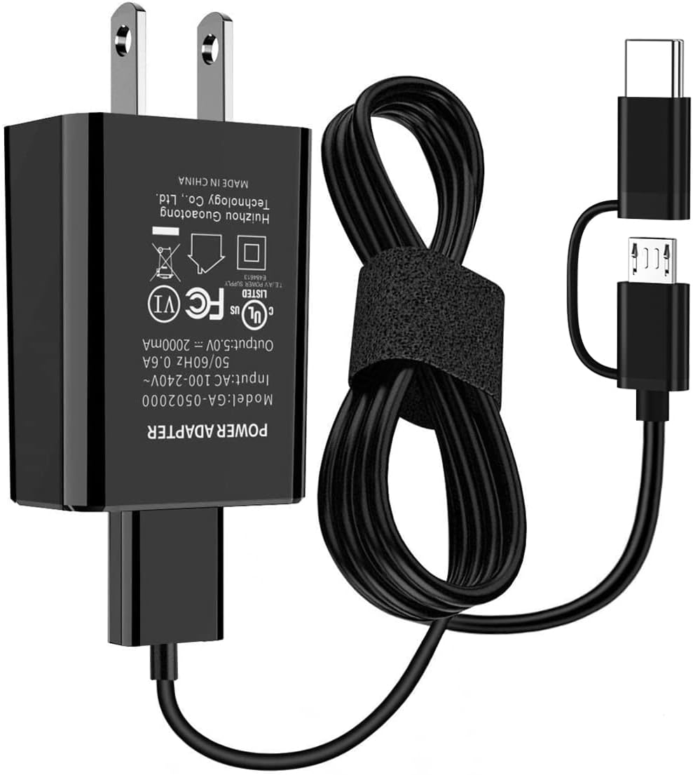 MIUOLV Fast Charger, UL Listed Fast Charger AC Adapter 5V2A Rapid Charger with 6Ft Micro-USB & Type C Cable Compatible with Fire 7 8 10 Tablet, HDX 6" 7" 8.9" 9.7" and Phones : Electronics