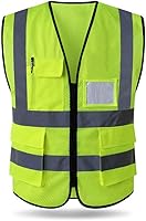 Vista 1 de HYCOPROT Chaleco reflectante de seguridad de malla de alta visibilidad con bolsillos y cremallera, cumple con las normas ANSI/ISEA