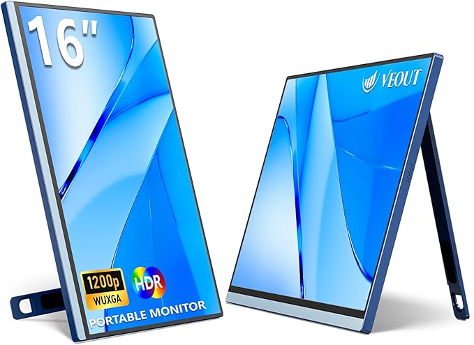 16Inch Pink Portable Monitor for Laptop, 1920x1200P IPS 16:10 Computer External Screen, 100% sRGB Stand Support Freesync, for Girl Phone, PC Home Use