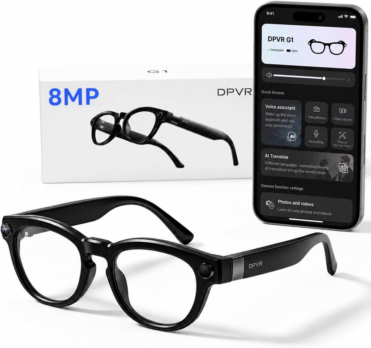 G1 AI Smart Glasses with Camera and Bluetooth, 8MP Video Recording Glasses