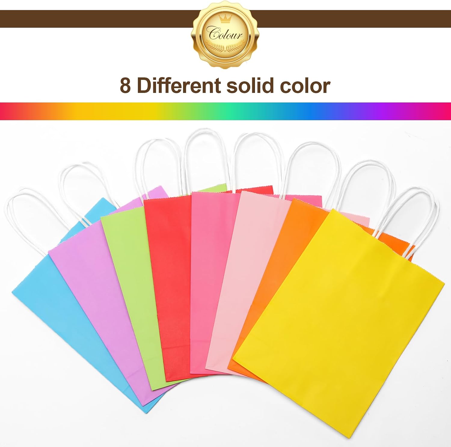 Carnation 32 Packs Christmas Gift Bags with Tissues，8 Colors Party Favor Gift Bags with Handles, Rainbow Gift Bags for Wedding, Birthday, Christmas, Party Supplies and Gifts(Small Size)