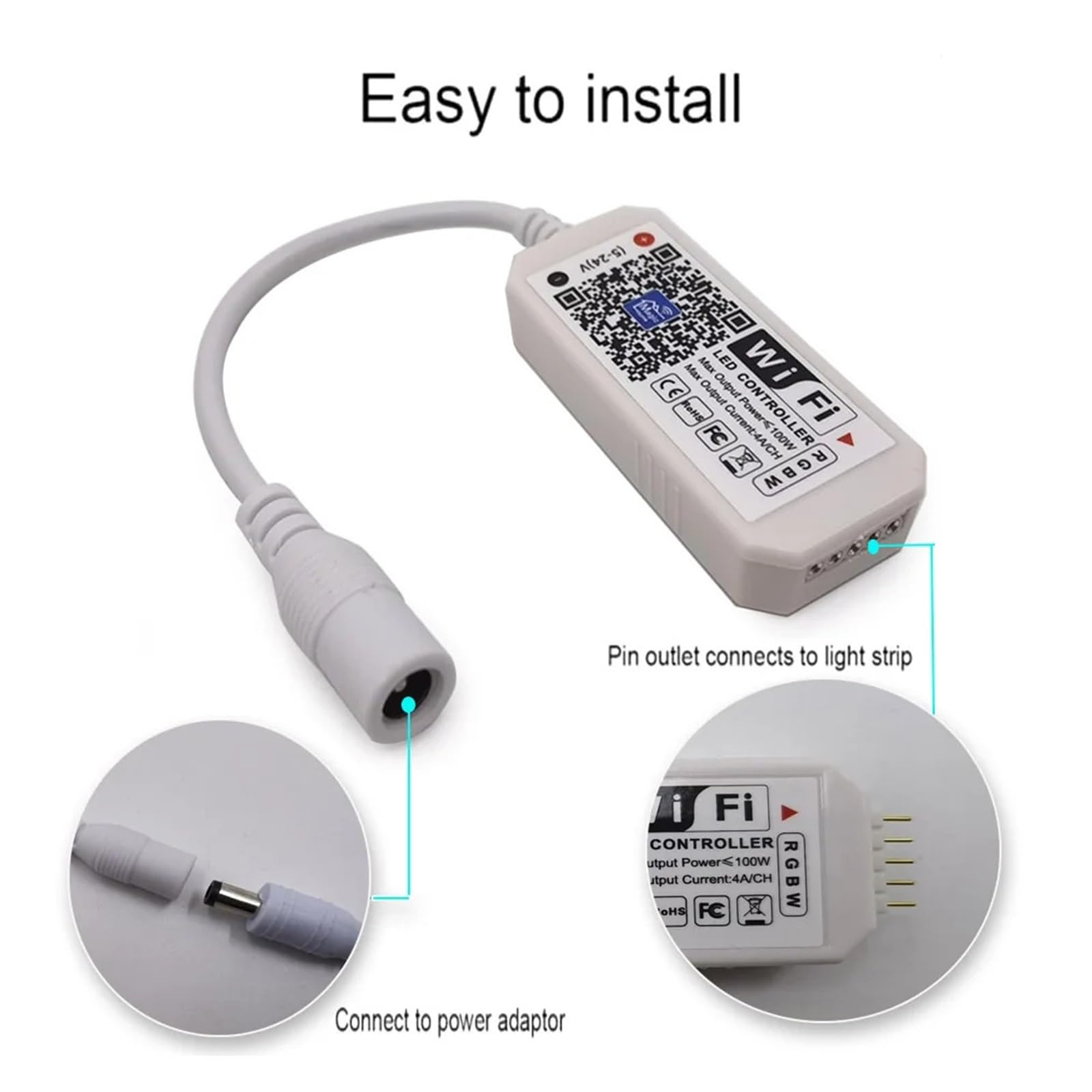 Kontroler WiFi RGBW Magic Home Mini DC12V-24V nadaje się do taśm świetlnych LED, panel świetlny z funkcją rozrządu 1600 (WIFI Single Color)