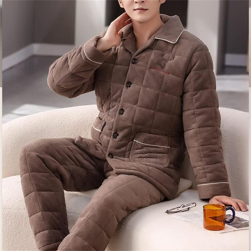 Middle-aged And Elderly Pajamas Male Winter Thickening And Velvet Coral Velvet Large Size Home Suit