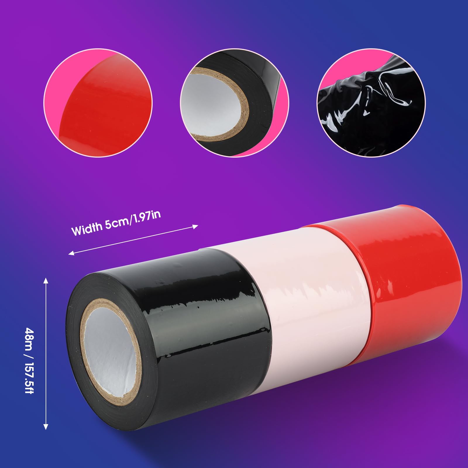 BDSM Bondage Restraints Tape Set – 3 Rolls Electrostatic Tape with Blindfold for BDSM Games Adult Sex Toys Bondage Tape Reusable Binding PVC Sex Things for Couples Kinky: Red,black,pink 52.5ft*3Rolls