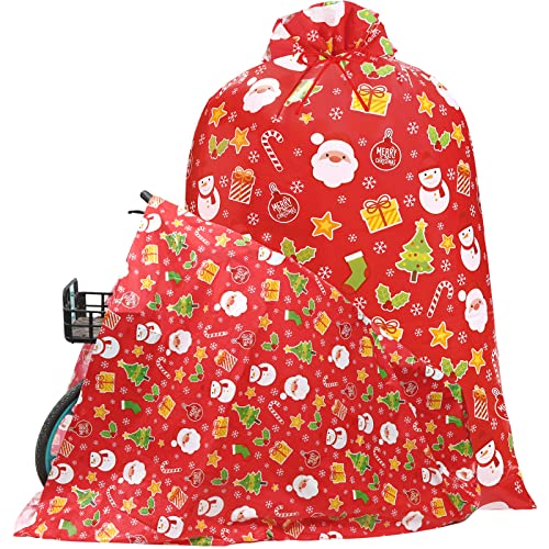 Teling 2 Pcs 80 x 60 in Jumbo Bike Gift Bags Christmas Extra Large Bicycle Plastic Gift Bags for Heavy Large Xmas Present(Green Black)