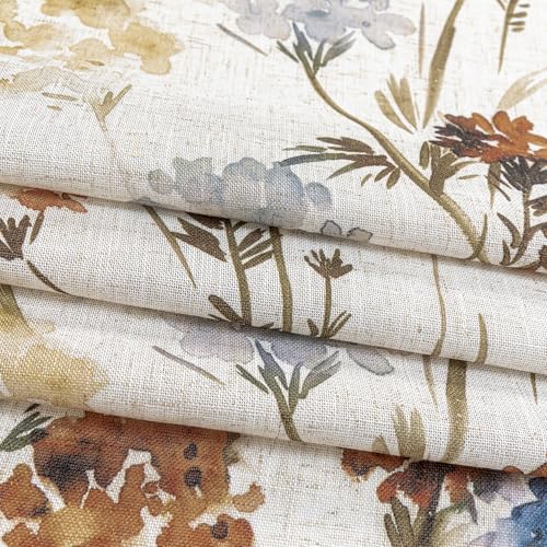 Image of MYSKY HOME Floral Linen Kitchen Tier Curtains 24 Inch Length 2 Panels Farmhouse Semi Sheer Privacy Small Window Treatments Rod Pocket for Bathroom Basement, Yellow, 30 inch Wide