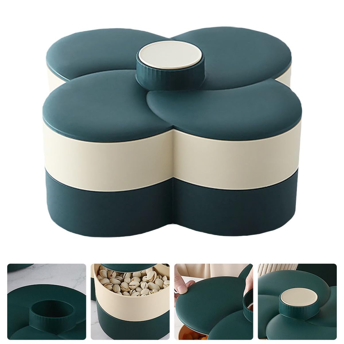 Toyvian Plateau de Rangement Ménager à Deux Niveaux en PP Vert, Étanche avec Couvercle Hermétique, pour Snacks et Desserts à Domicile Bureau