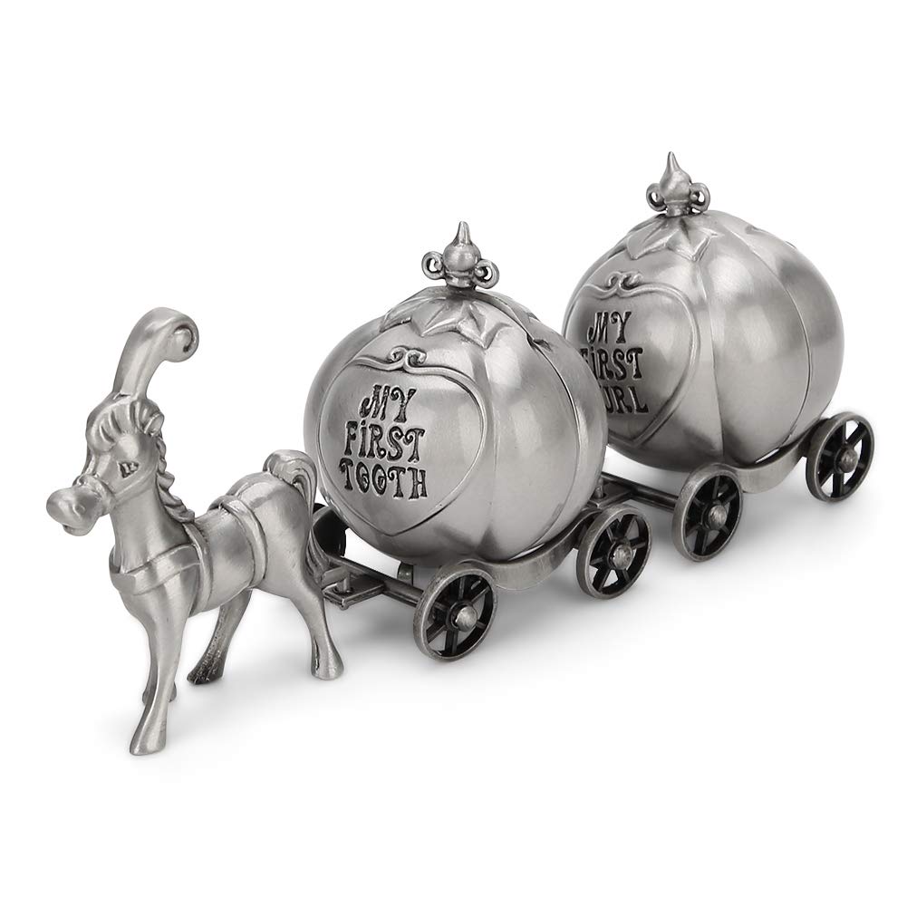 NSXAYIWE My First Curl and First Tooth Keepsake Box, Antique Silver Fairy Holder First Haircut Keepsake for Christening Newborn Shower Birthday Gift, Pumpkin Carriage
