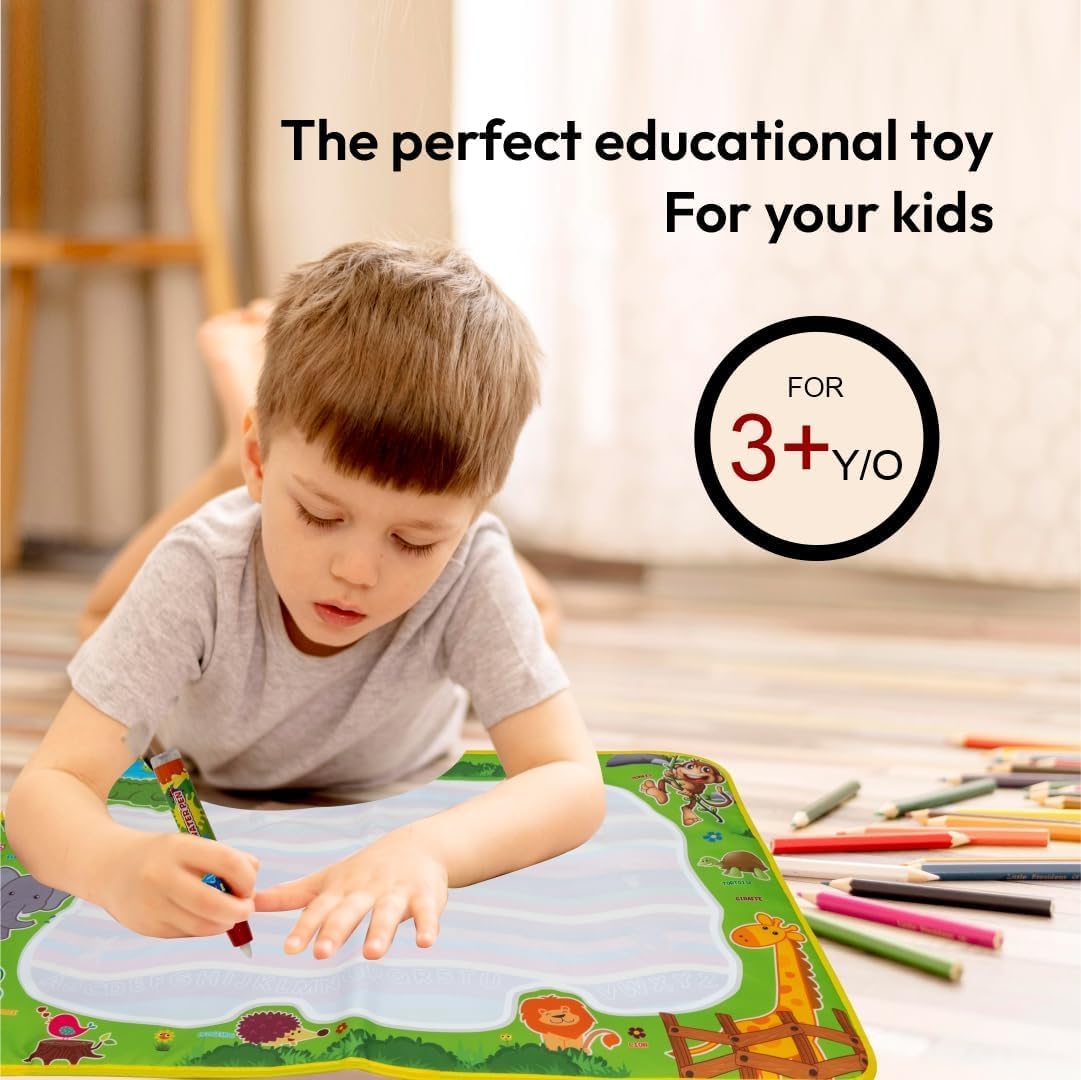SWIREUK Rubber Water Doodle Mat for Kids - Combo of 3 Pcs, Reusable Gift for Kids Age 3 to 7 | Mess Free Water Drawing for Toddlers | Learning and Educational Doodle Mat for Girls | Magic Pen 4
