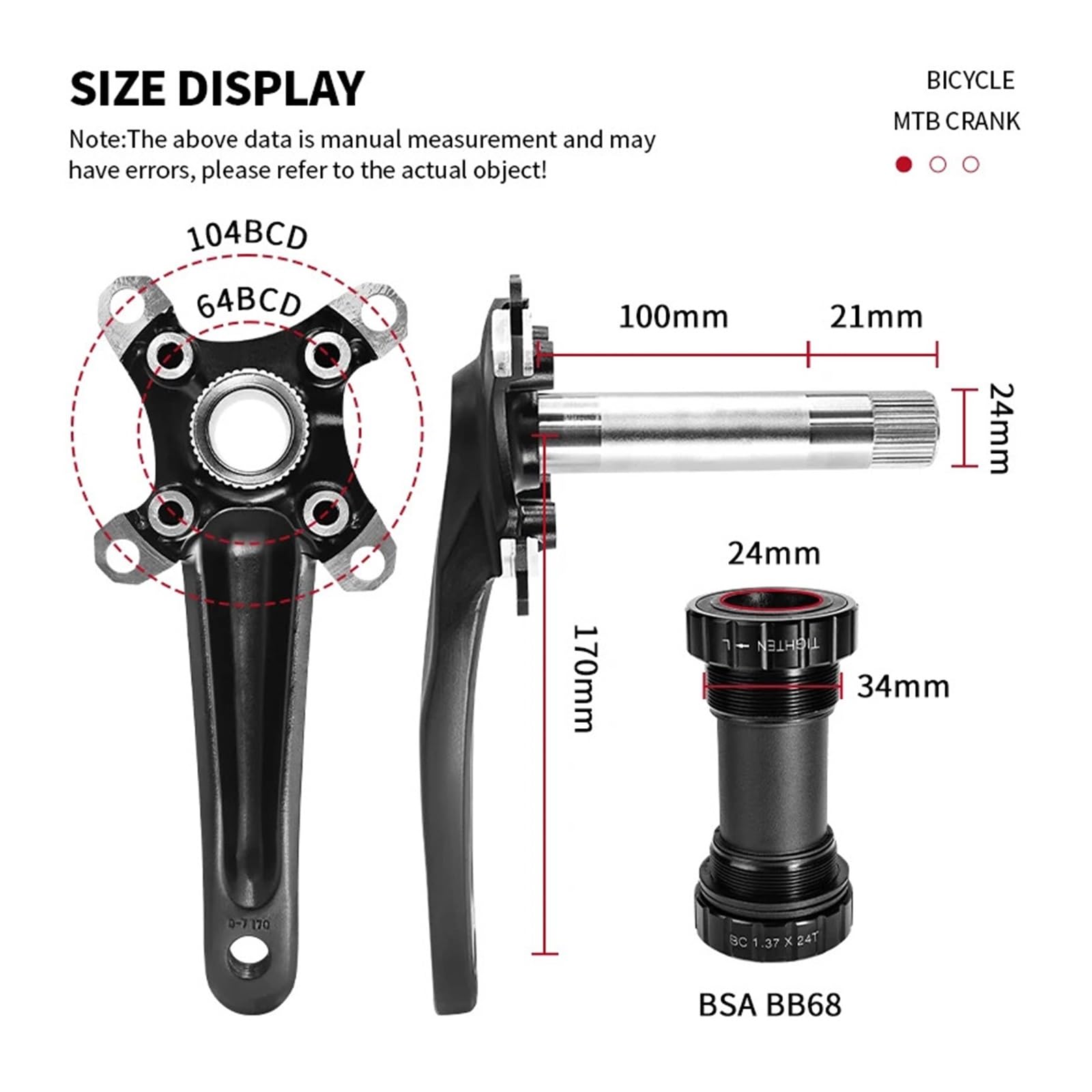 Juego de bielas MTB 170 mm 104/64 BCD Triple Plato 3x9 3x10