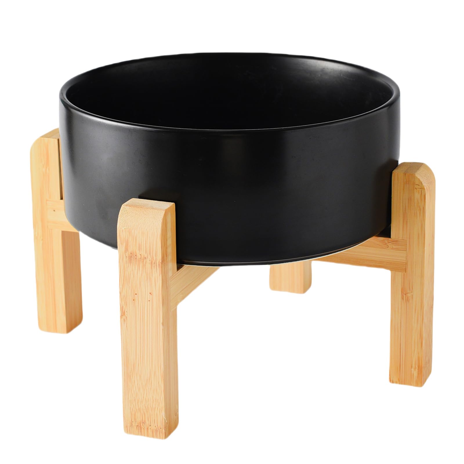 Welloyed 8'' Ceramic Raised Dog Bowl - 70Oz Dog Food & Water Bowl with Elevated Non-Slip Bamboo Stand, Dishwasher & Microwave Safe, Anti Vomiting