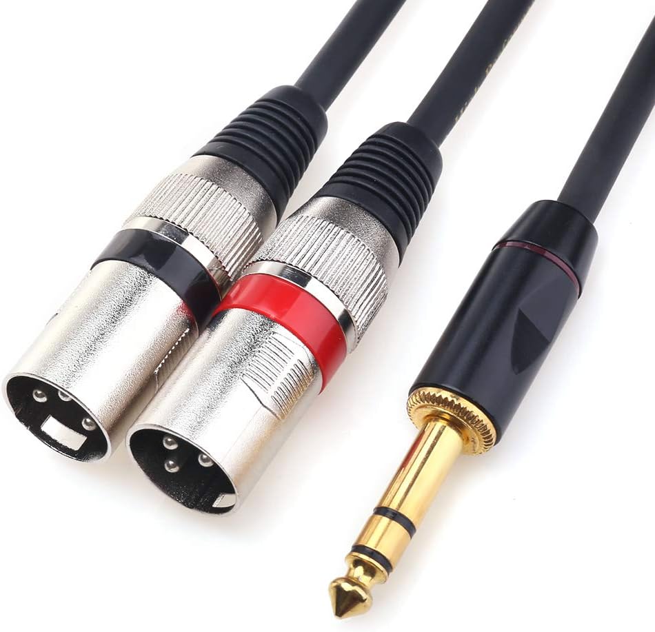 1/4 TRS to Dual XLR Male Y-Splitter Stereo Breakout Cable 1/4 inch(6.35mm) to 2 XLR Patch Cable - 5 FT/1.5m