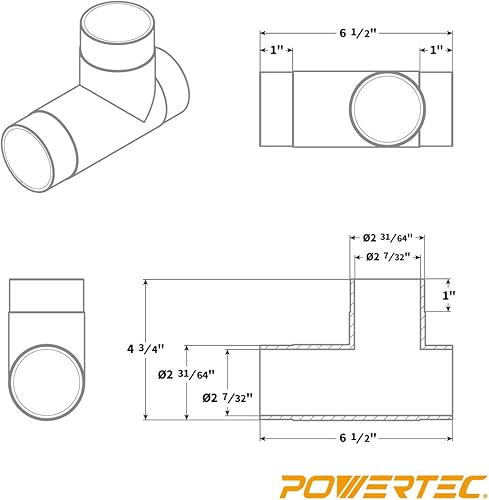 Vista 4 de POWERTEC 70180 2-1/2-Inch T-Fitting