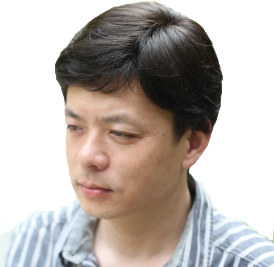 PLUSKER Mens Short Black Right Side Parted Wig for Business and Middle Aged Men Natural Looking Mature Father Synthetic Hair Wigs